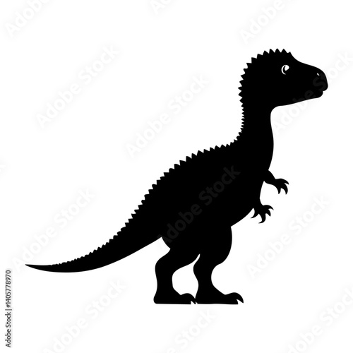 Silhouette of Small Baby Dinosaur Character Featuring Tiny Claws, Tail, and Big Eyes for Children’s Art, Dino-Themed Decor, and Prehistoric Fun Design

