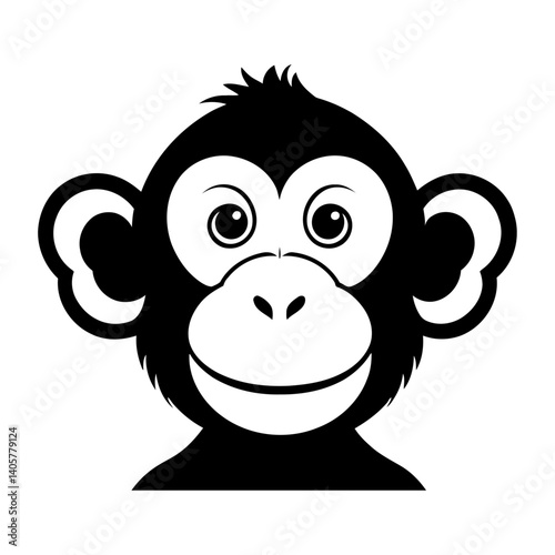 Silhouette of Monkey Face with Happy Expression Representing Jungle Animal, Primate Icon, and Wildlife Art Illustration

