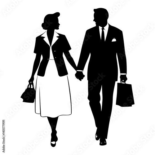 Silhouette of Retro Couple Dancing in 1950s Style Depicting Vintage Romance, Rockabilly Fashion, Swing Dance Culture, and Classic Love Story in Retro Vector Art

