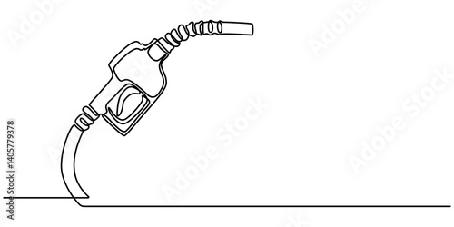 Gasoline pistol isolated on white background. One line continuous gasoline pistol art. Line art, outline, vector illustration, Refueling gas gun dispenser single continuous line art. Petrol industry.