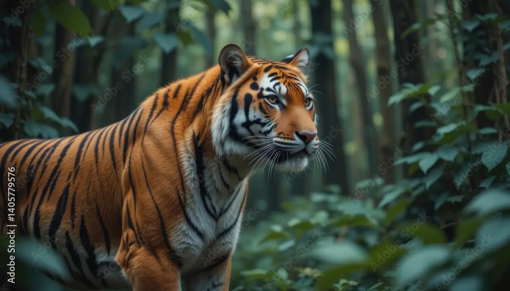 Majestic Tiger Amidst Lush Emerald Forest Undergrowth Majestic Tiger Amidst Lush Emerald Forest Undergrowth