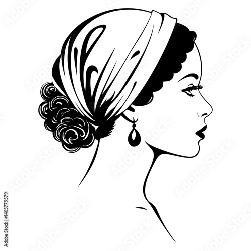Vector Silhouette of Proud African American Woman in Profile Pose, Rocking Natural Curls and Graceful Vibes—perfect for themes of empowerment, style, and heritage

