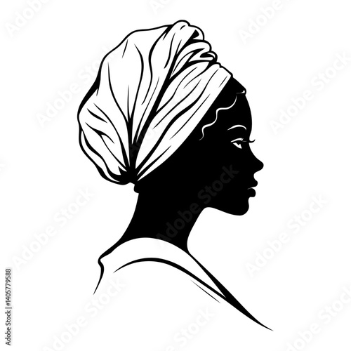 Silhouette of Black Woman in Side Profile with Natural Hair Celebrating Beauty, Identity, Culture, and Feminine Confidence in a Bold and Elegant Vector Style