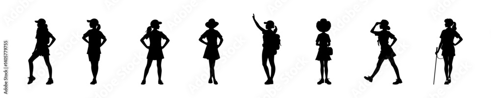 Silhouette Set of Girl Scouts in Uniforms with Backpacks and Outdoor Gear Representing Adventure, Teamwork, Leadership, and Scouting Activities in Vector Illustration Style
Silhouette Set of Girl Scouts in Uniforms with Backpacks and Outdoor Gear Representing Adventure, Teamwork, Leadership, and Scouting Activities in Vector Illustration Style