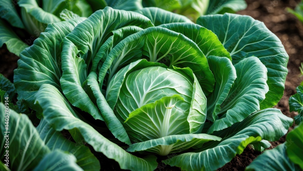 Close-up of young green cabbage, cultivating cabbage in the field. farming industry Close-up of young green cabbage, cultivating cabbage in the field. farming industry