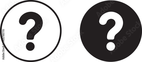  Question Mark Icons – Bold Black and White Circular Symbols Representing Help, Support, Inquiry, and Unknown Concepts for Interface and Communication