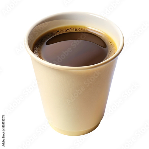 Hot black coffee in a classic paper cup, showcasing freshness and warmth, isolated on a white surface.