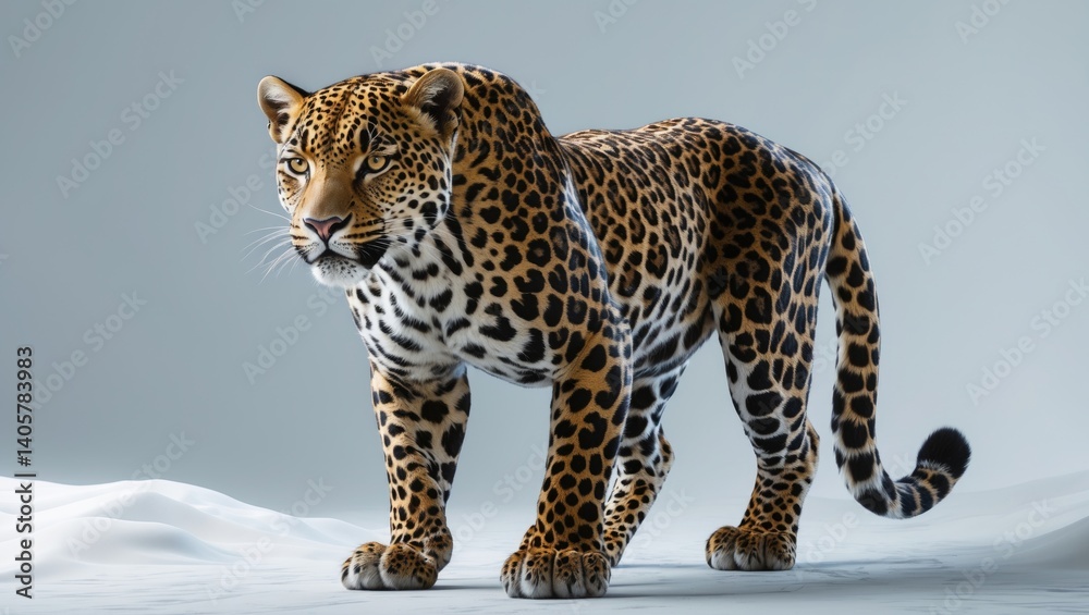 Naklejka premium Leopard portrait set against a white backdrop, studio photography