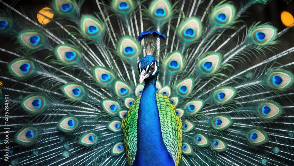 Obraz premium Image of a gorgeous peacock with its feathers spread