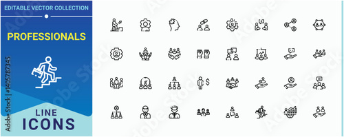 Professionals modern icon set. Containing leader, team, people, person, business, man and more. Business People icon set. Minimalist icons collection. Editable stroke. Vector collection.