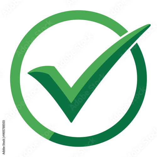 Green Check Mark Icon in Flat Style  