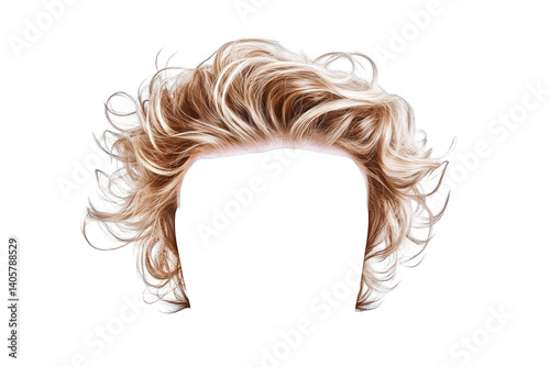 Realistic Brown Curly Hair Style Illustration Isolated on Transparent Background
