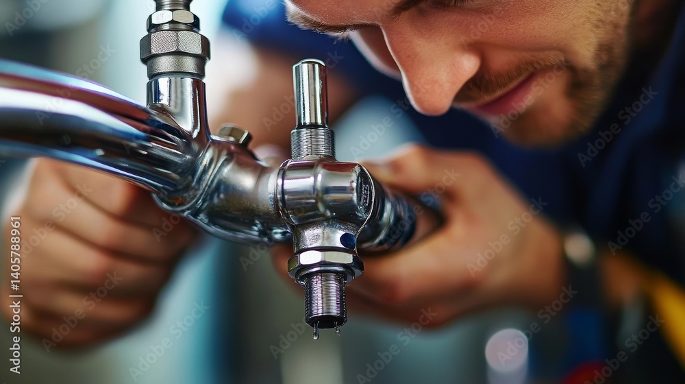 Plumber fixing a broken water valve under a sink. Featuring troubleshooting and efficiency Plumber fixing a broken water valve under a sink. Featuring troubleshooting and efficiency