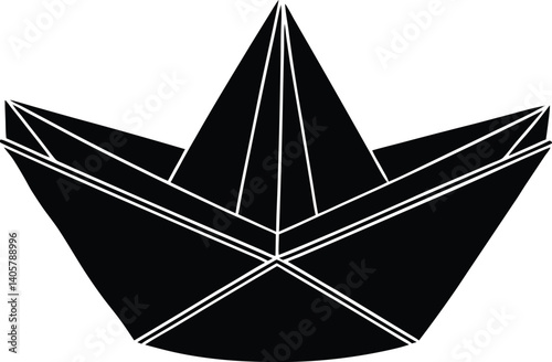 Paper Boat Silhouette Vector | Origami, Water, & Childhood Fun Icon