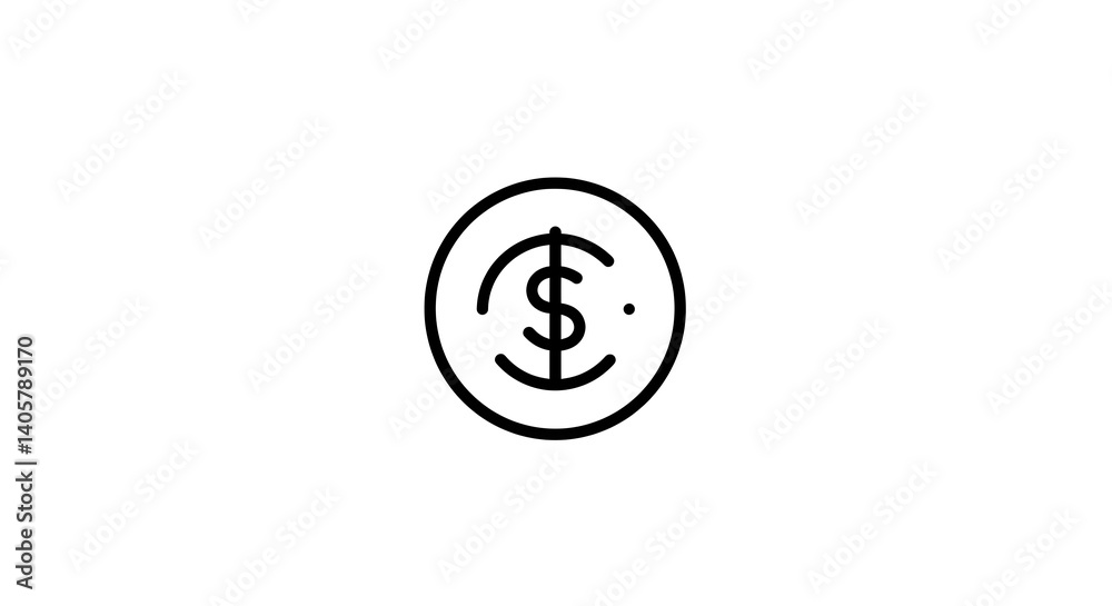 Minimalist Icon of a Coin with Dollar Sign: A clean, circular design representing money and finance in a modern style. Minimalist Icon of a Coin with Dollar Sign: A clean, circular design representing money and finance in a modern style.