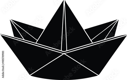 Paper Boat Silhouette Vector | Origami, Water, & Childhood Fun Icon