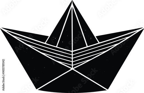 Paper Boat Silhouette Vector | Origami, Water, & Childhood Fun Icon