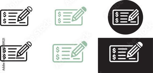  Vector Illustrations of Financial Check Writing with Pencil in Different Colors
