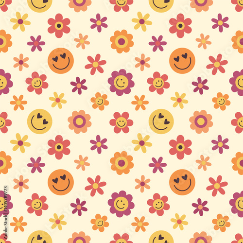 Vintage coloured seamless pattern. EPS 10 groovy retro background