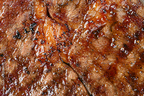 Closeup on grilled beef steak texture