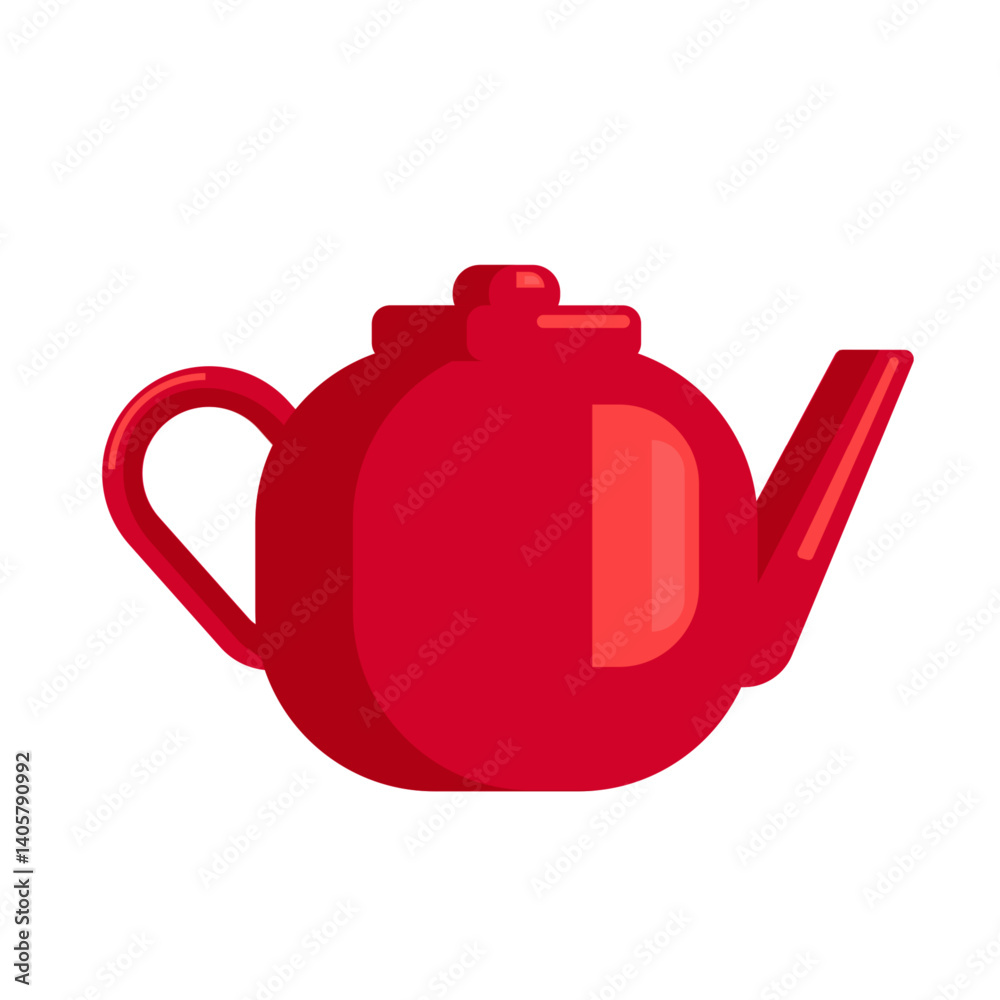 Obraz premium Bright red teapot. Flat vector illustration. Perfect for bright design of menus, dishes, kitchen textiles. Break, tea, tea ceremony.