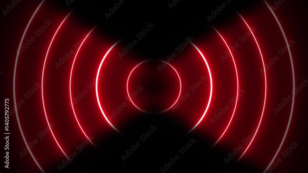 Abstract neon radio waves. Wave diffusion animation.Red neon Radio Waves Animation Background.