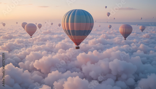 Hot Air Balloons Floating Above Soft Clouds in the Sky
