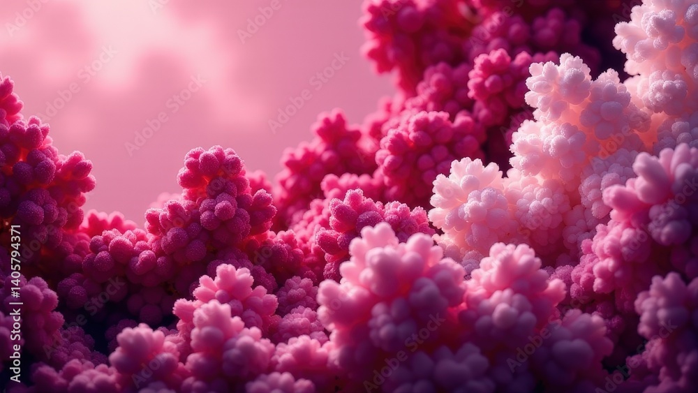 Fototapeta premium Vibrant pink and white coral in underwater scene with soft lighting.