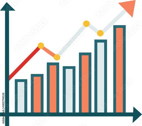 Colorful Bar Chart Displaying Financial Growth with Trend Line Increasing