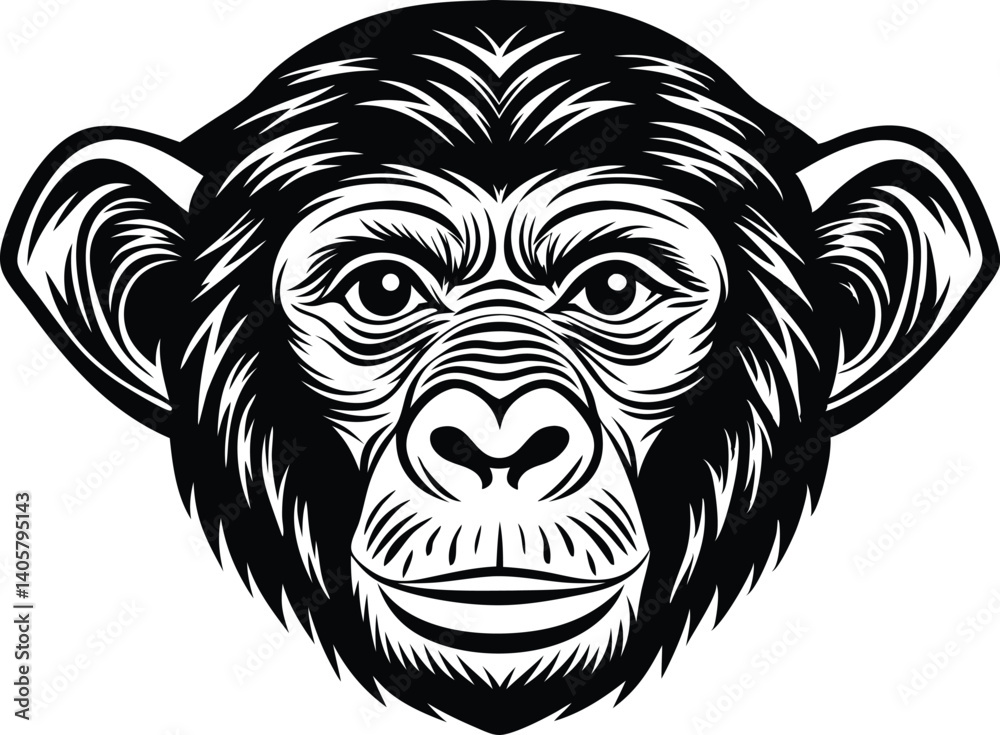 Fototapeta premium A flat chimpanzee head line vector silhouette black 