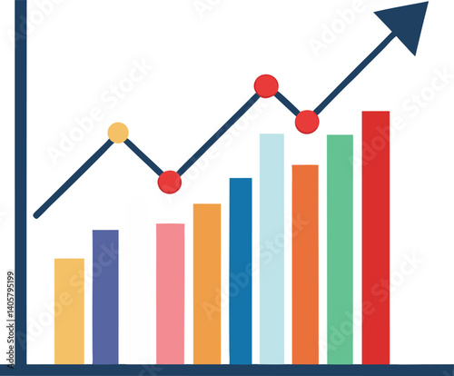 Colorful Bar Chart Displaying Financial Growth with Trend Line Increasing