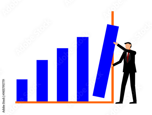 A businessman presents a bar graph showcasing rising sales, business growth, increased revenue, higher returns, and profits, illustrating positive business development.