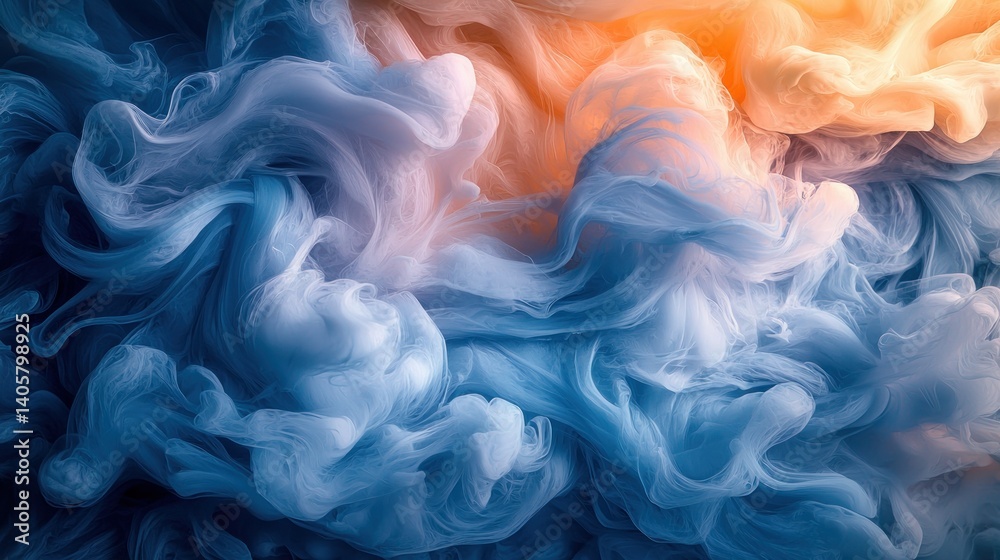 Obraz premium Abstract swirls of vibrant colors, a mesmerizing blend of blues and peaches. Fluid, dynamic, and flowing patterns create a captivating visual