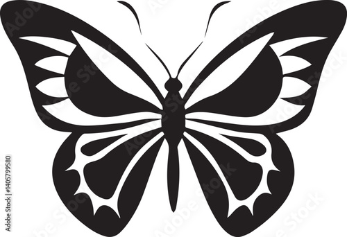 Black and white butterfly tattoo with floral and tribal design elementsBlack and white butterfly tattoo with floral and tribal design elements