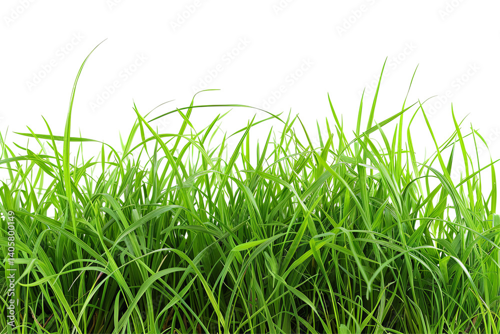 Fototapeta premium Lush, vibrant green grass blades against a transparent background create a natural, organic texture perfect for overlays
