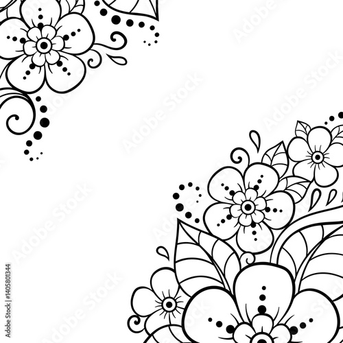 Frame in eastern tradition. Stylized with henna tattoos decorative pattern for decorating covers for book, notebook, casket, magazine, postcard and folder. Flower border in mehndi style.