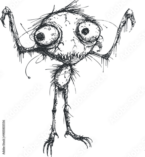 A whimsical and humorous monster character with exaggerated features and a playful stance.