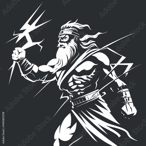 A powerful muscular god character holding lightning bolts in a dynamic and bold pose.