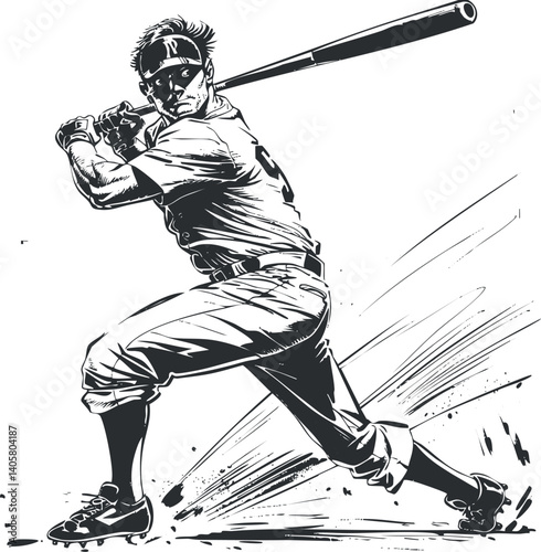Dynamic illustration of a baseball player swinging a bat in action on the field