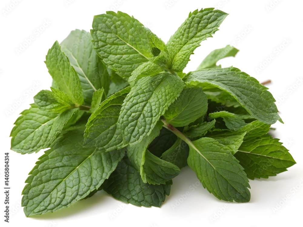 A caluster of fresh mint leave is the centralz afocu A caluster of fresh mint leave is the centralz afocu
