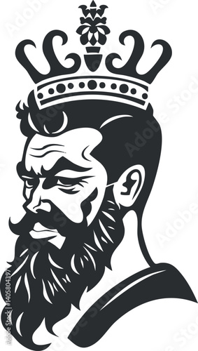 Illustration of a regal king with a crown and a distinctive beard design.