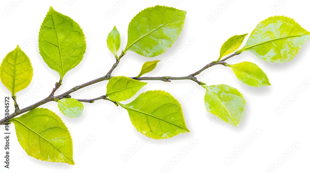 Fresh Green Leaves on a Branch Isolated on a White Background Illustrating Nature Fresh Green Leaves on a Branch Isolated on a White Background Illustrating Nature