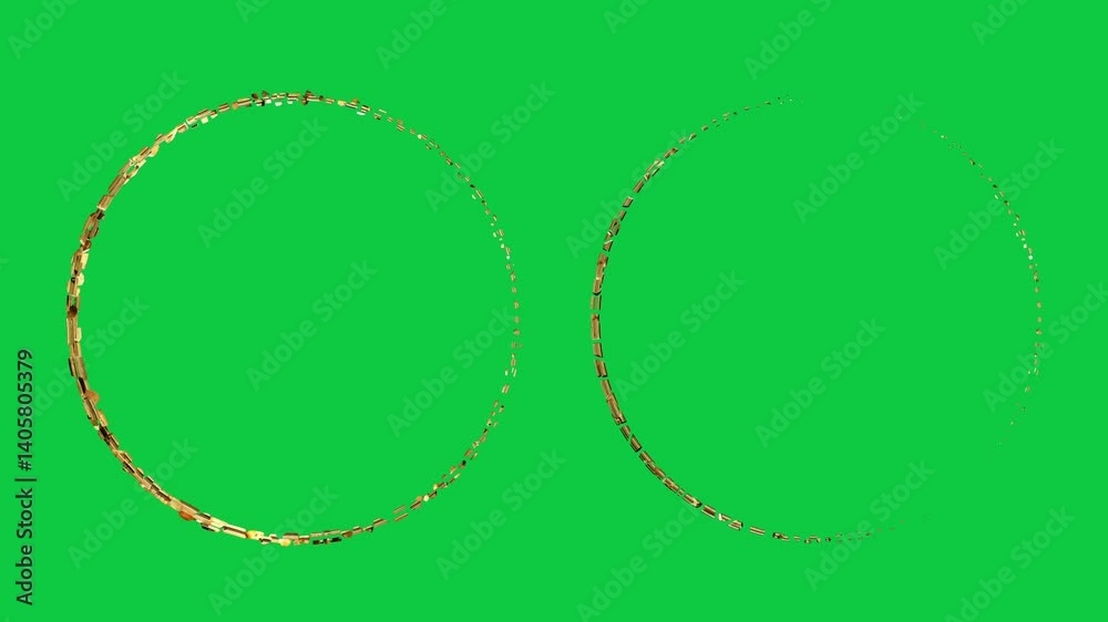 collection of gold metallic circle dissolve rotating persona profil, isolated on green screen background