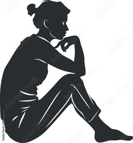 A silhouette of a thoughtful woman sitting in a relaxed pose, conveying contemplation and emotion.