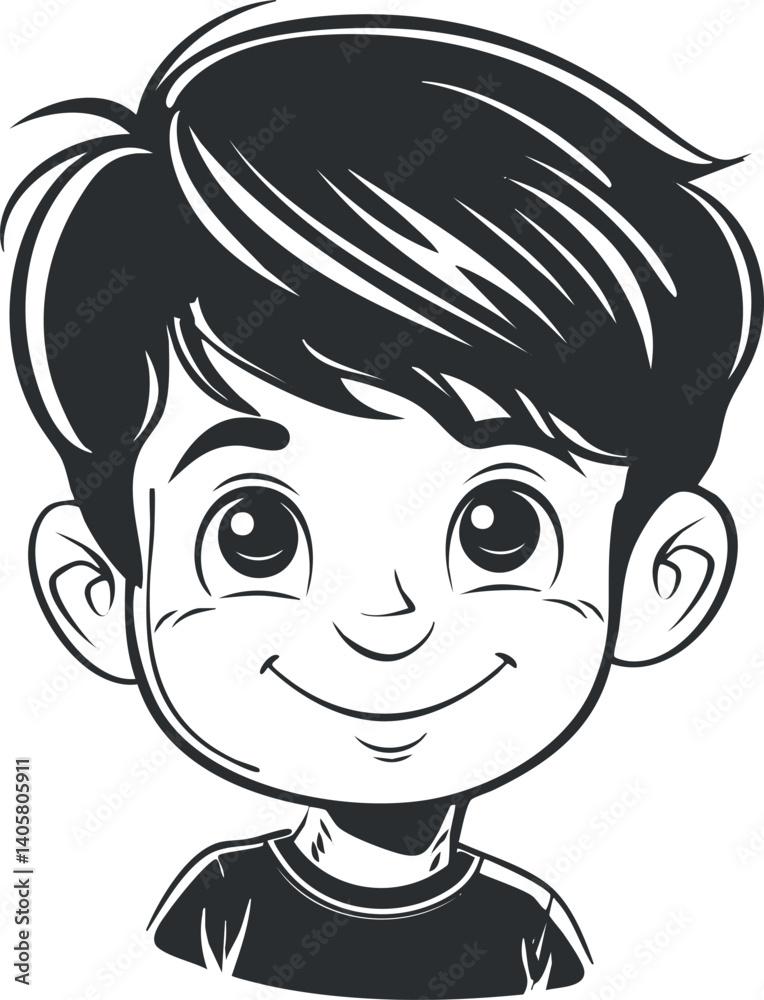 A cheerful cartoon illustration of a smiling young boy with playful hair and friendly expression. A cheerful cartoon illustration of a smiling young boy with playful hair and friendly expression.