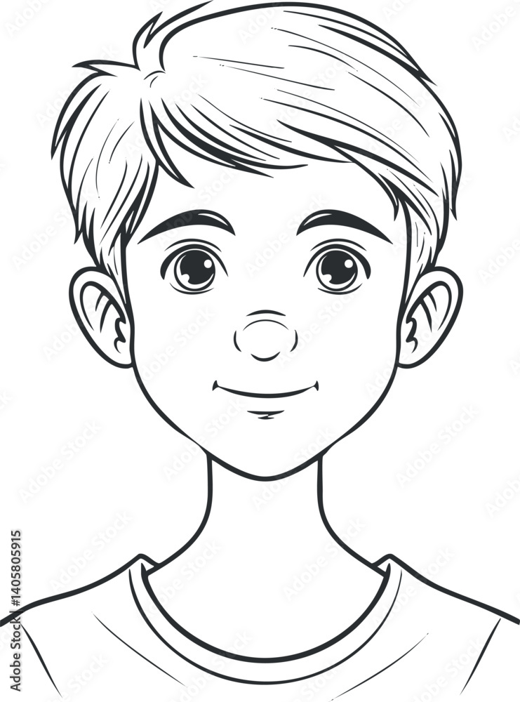 A cheerful cartoon illustration of a young boy with a friendly smile and simple features. A cheerful cartoon illustration of a young boy with a friendly smile and simple features.