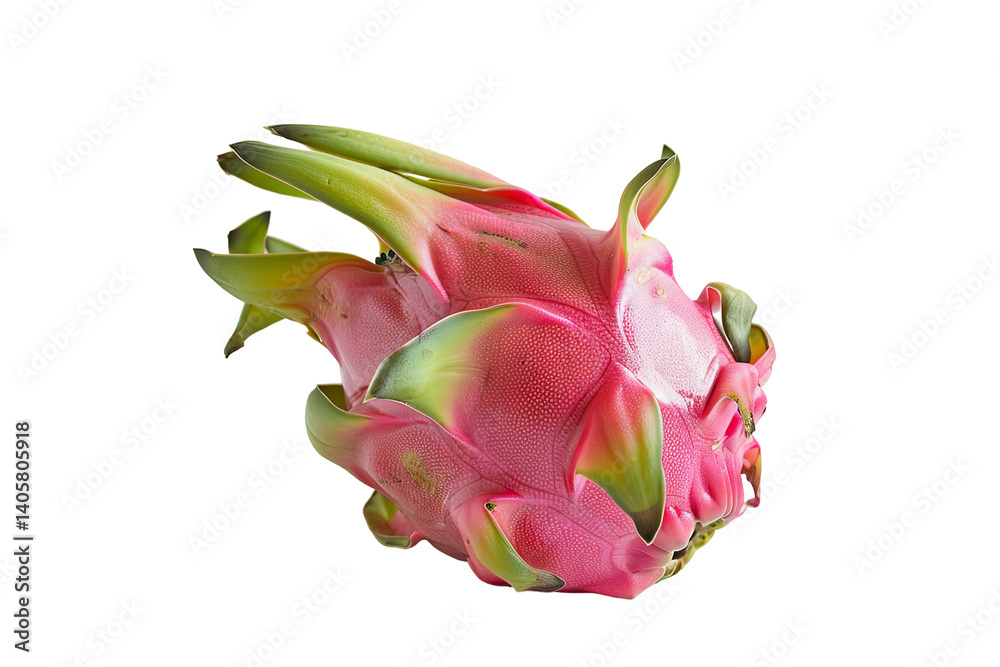 Exotic dragon fruit against a transparent background showcasing its vibrant pink skin and scale-like texture Exotic dragon fruit against a transparent background showcasing its vibrant pink skin and scale-like texture