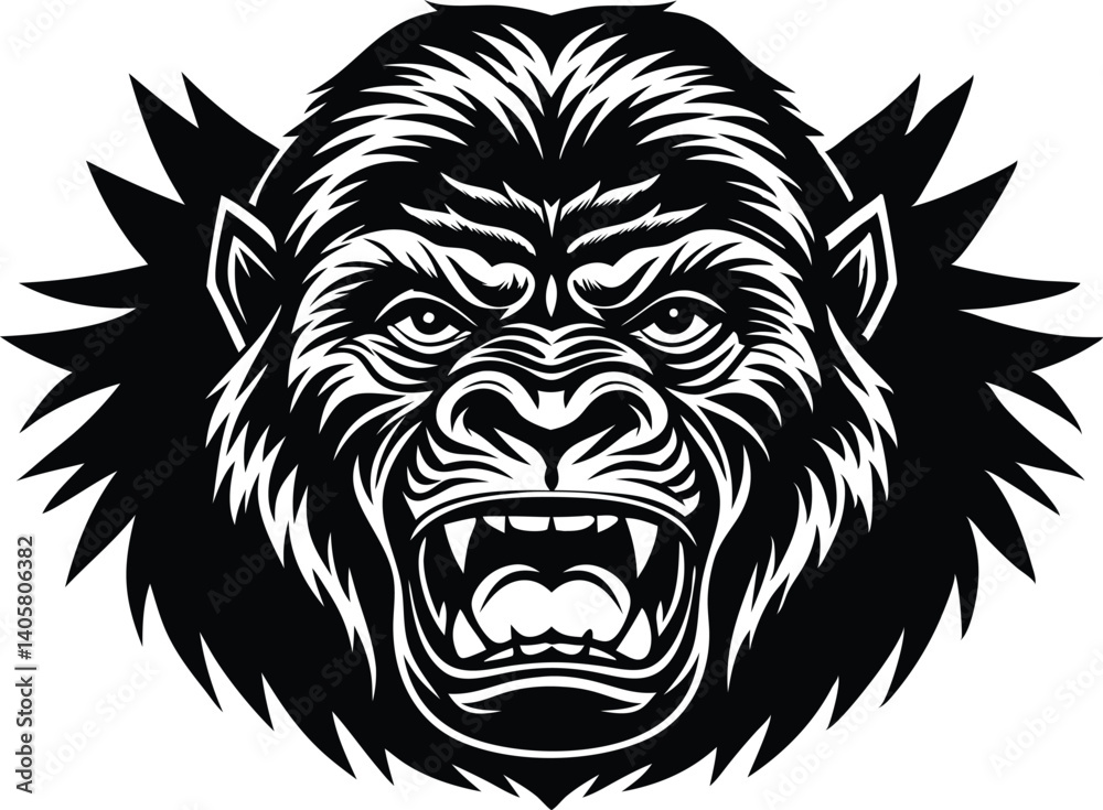 A flat gorilla head line vector silhouette black A flat gorilla head line vector silhouette black
