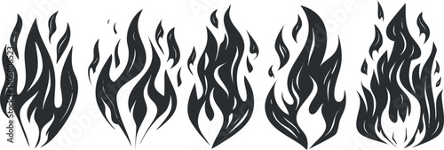 A collection of stylized flame illustrations showcasing various fire shapes and designs.