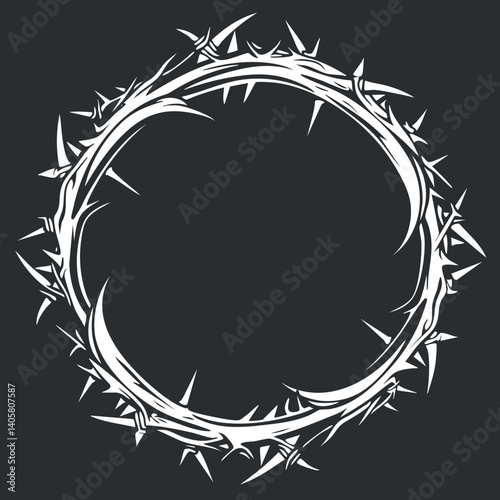 A minimalist design of a circular crown of thorns symbolizing sacrifice and spirituality.